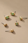 By Anthropologie Mixed Shapes Post Earrings, Set Of 3 In Green