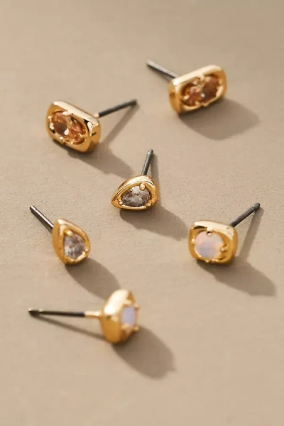 By Anthropologie Mixed Shapes Post Earrings, Set Of 3 In Pink