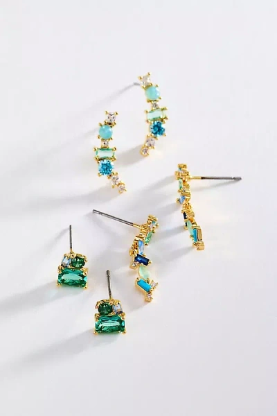 By Anthropologie Mixed Stone Earrings, Set Of 3 In Green