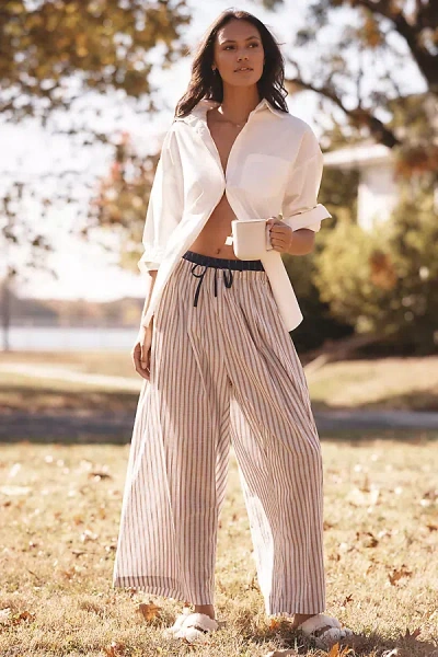 By Anthropologie Mixed Stripe Wide-leg Pants In Blue