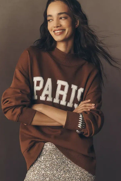 By Anthropologie Mock-neck City Sweatshirt In Brown