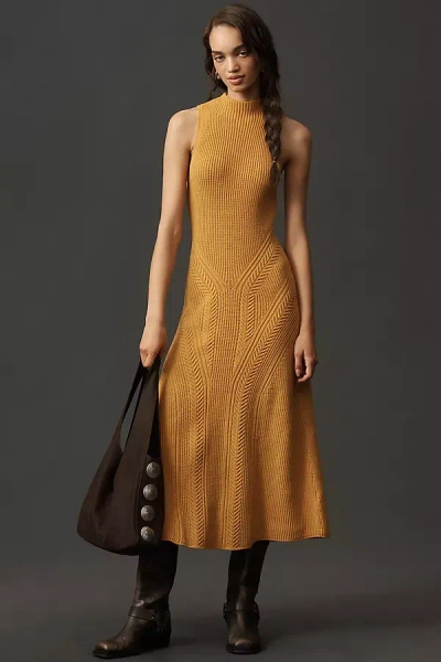 By Anthropologie Mock-neck Knit Midi Dress In Yellow