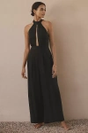 By Anthropologie Mock-neck Plunge Jumpsuit In Black