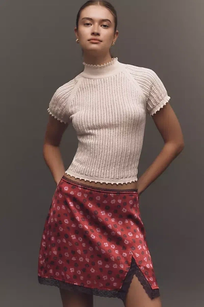 By Anthropologie Mock-neck Pointelle Ruffle-trim Sweater Tee