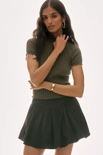 By Anthropologie Mock-neck Pointelle Ruffle-trim Sweater Tee