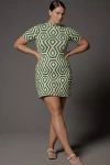 By Anthropologie Mock-neck Short-sleeve Mini Shift Dress In Multicolor