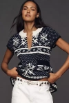 By Anthropologie Mock-neck Short-sleeve Peplum Sweater In Blue