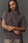 By Anthropologie Mock-neck Short-sleeve Ribbed Sweater Vest In Grey