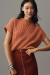 By Anthropologie Mock-neck Short-sleeve Ribbed Sweater Vest In Orange