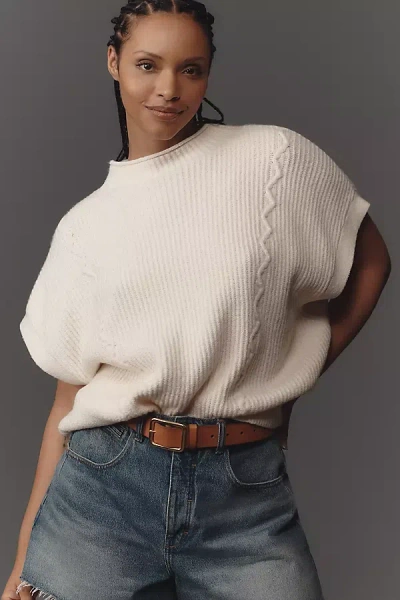 By Anthropologie Mock-neck Short-sleeve Ribbed Sweater Vest In White