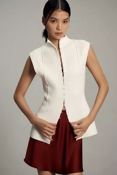 By Anthropologie Mock-neck Sleeveless Cardigan Sweater In White