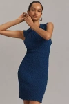 By Anthropologie Mock-neck Textured Mini Dress In Blue
