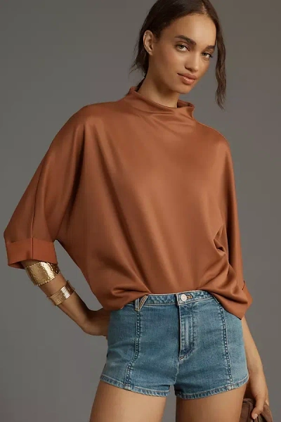 By Anthropologie Mock-neck Three-quarter Top In Brown