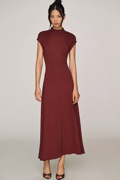 By Anthropologie Mock-neck Slim Midi Dress In Burgundy