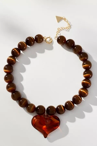 By Anthropologie Mod Beaded Pendant Necklace In Brown