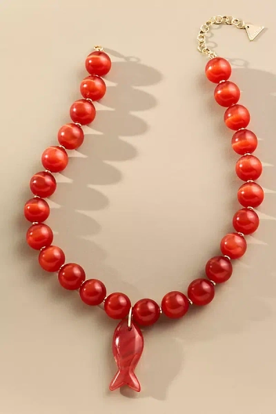 By Anthropologie Mod Beaded Pendant Necklace In Red