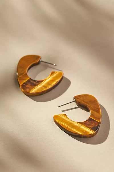 By Anthropologie Mod Shaped Stone Hoop Earrings In Brown