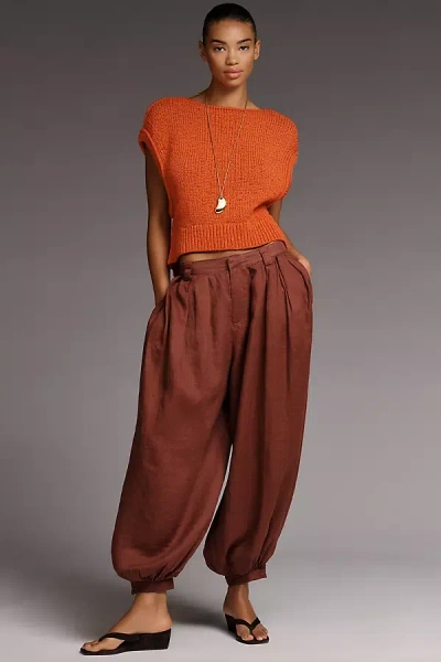 By Anthropologie Modern Genie Linen Bubble Pants In Green