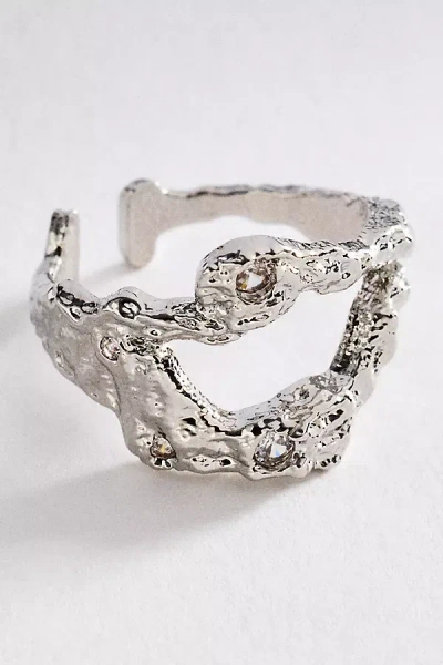 By Anthropologie Molten Crystal Ring In Silver