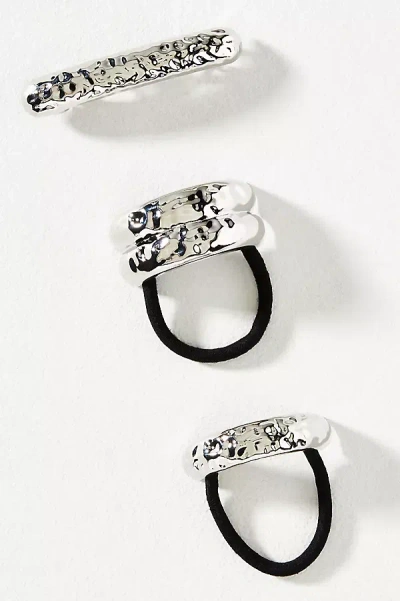 By Anthropologie Molten Hair Ties, Set Of 3 In Silver
