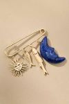 By Anthropologie Moon & Fish Safety Pin Brooch In Gold