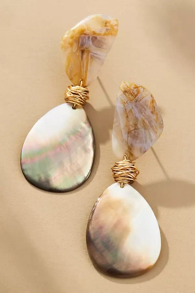 By Anthropologie Mother-of-pearl Double Drop Earrings In Grey