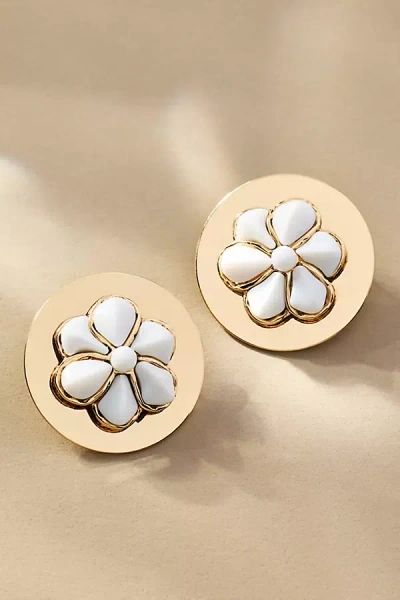 By Anthropologie Mother-of-pearl Flower Post Earrings In Gold