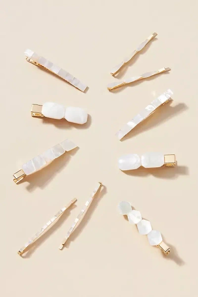 By Anthropologie Mother-of-pearl Hair Clips, Set Of 10 In Brown