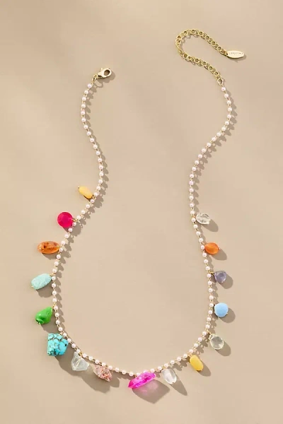 By Anthropologie Multi Colorful Stone Pearl Necklace
