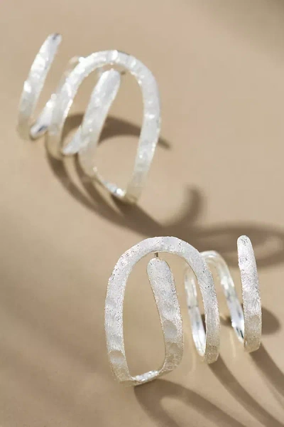 By Anthropologie Multi Hammered Huggie Hoop Earrings In Silver