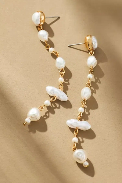 By Anthropologie Multi Pearl Linear Drop Earrings In White