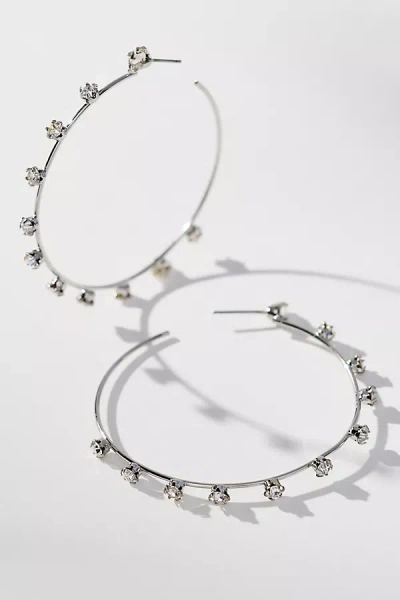 By Anthropologie Multi Stone Thin Hoop Earrings In Silver
