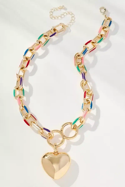 By Anthropologie Multicolor Link Heart Pendant Necklace In Gold