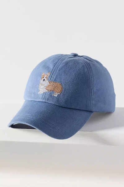 By Anthropologie Needlepoint Icon Waxed Canvas Baseball Cap In Blue