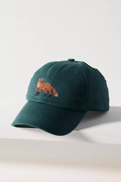 By Anthropologie Needlepoint Icon Waxed Canvas Baseball Cap In Green