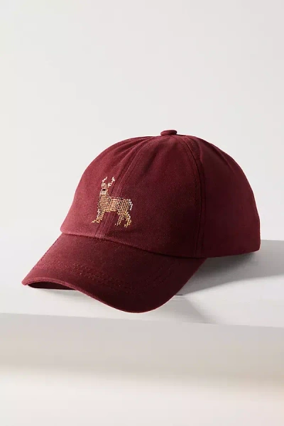 By Anthropologie Needlepoint Icon Waxed Canvas Baseball Cap In Purple
