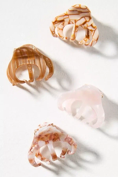 By Anthropologie Neutral Mini Hair Claw Clips, Set Of 4 In Brown