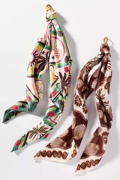 By Anthropologie Neutral Patterned Hair Scarves, Set Of 2