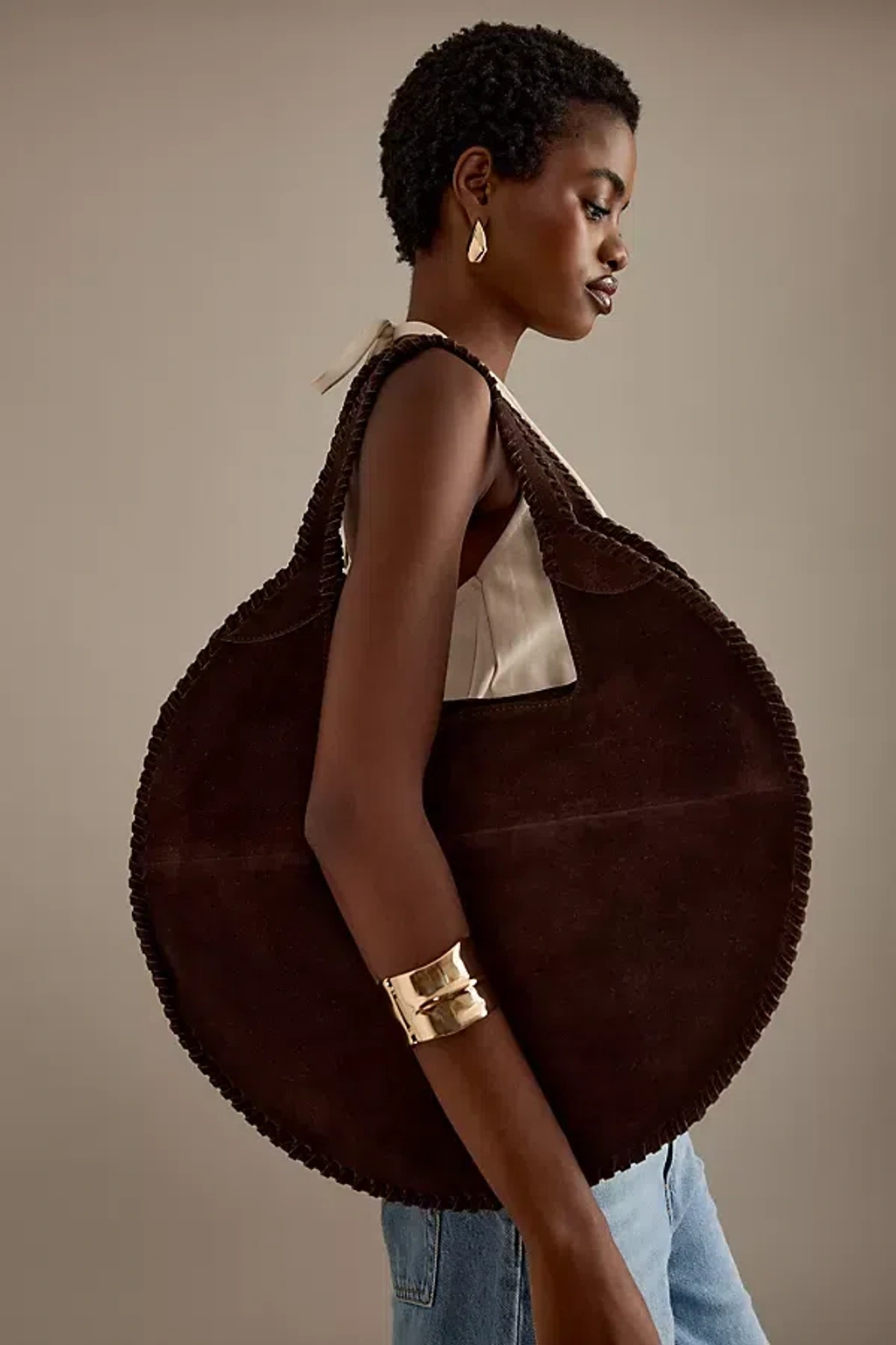 By Anthropologie Nora Round Circle Suede Tote Bag In Brown ModeSens