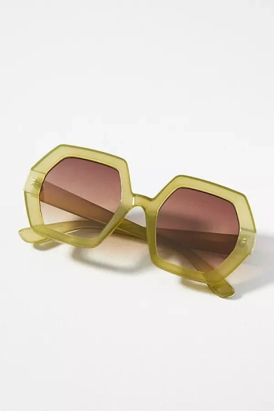 By Anthropologie Octagon Oversized Sunglasses In Green