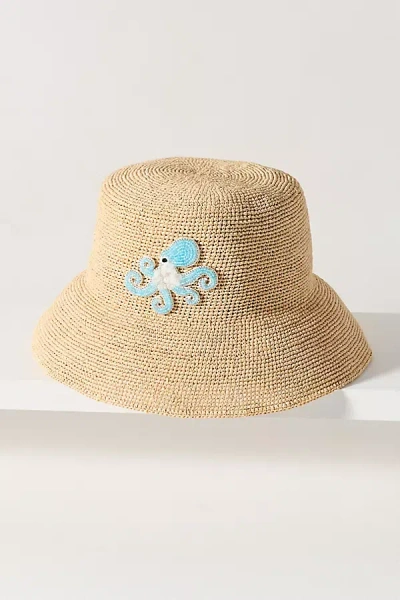 By Anthropologie Octopus Straw Bucket Hat In Green