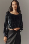 By Anthropologie Off-shoulder Burnout Velvet Blouse In Blue
