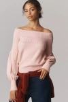 By Anthropologie Off-shoulder Ruffle-edge Sweater In Pink