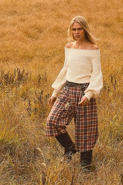 By Anthropologie Off-shoulder Ruffle-edge Sweater In White