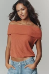 By Anthropologie Off-shoulder Sheer Crop Sweater Top In Brown