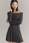 By Anthropologie Off-shoulder Sweater Dress In Gray