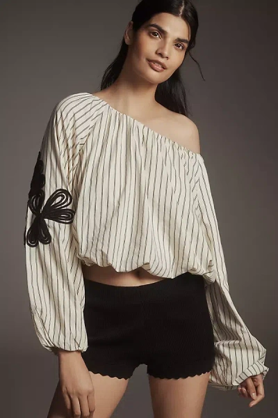 By Anthropologie Off-the-shoulder Bubble-hem Top In Black