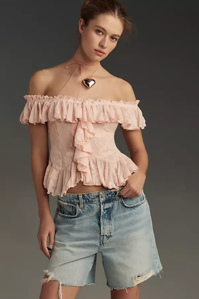 By Anthropologie Off-the-shoulder Ruffled Top In Orange