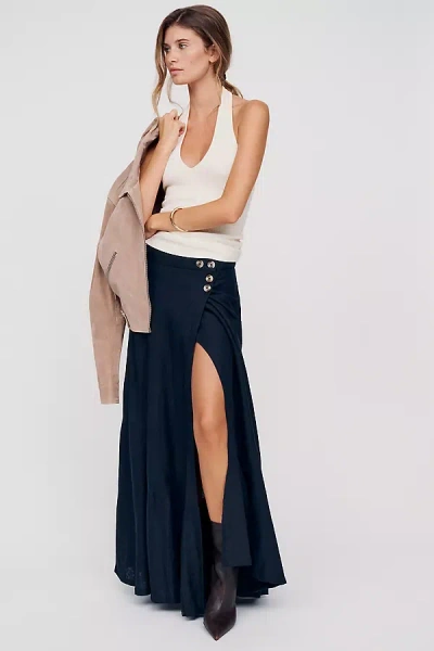 By Anthropologie Olivette Linen Cotton Maxi Skirt In Black