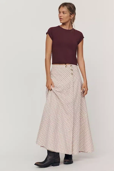 By Anthropologie Olivette Plaid Maxi Skirt In Neutral